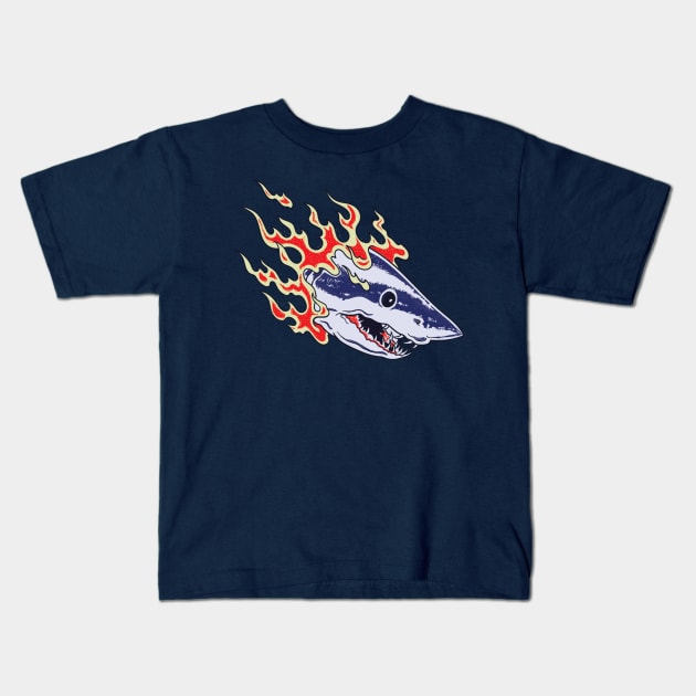 Burning Shark Tattoo Kids T-Shirt by Frajtgorski